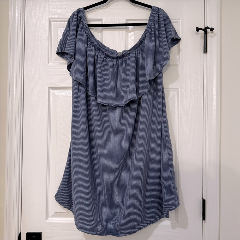 Old Navy Blue and White Striped Off the Shoulder Dress